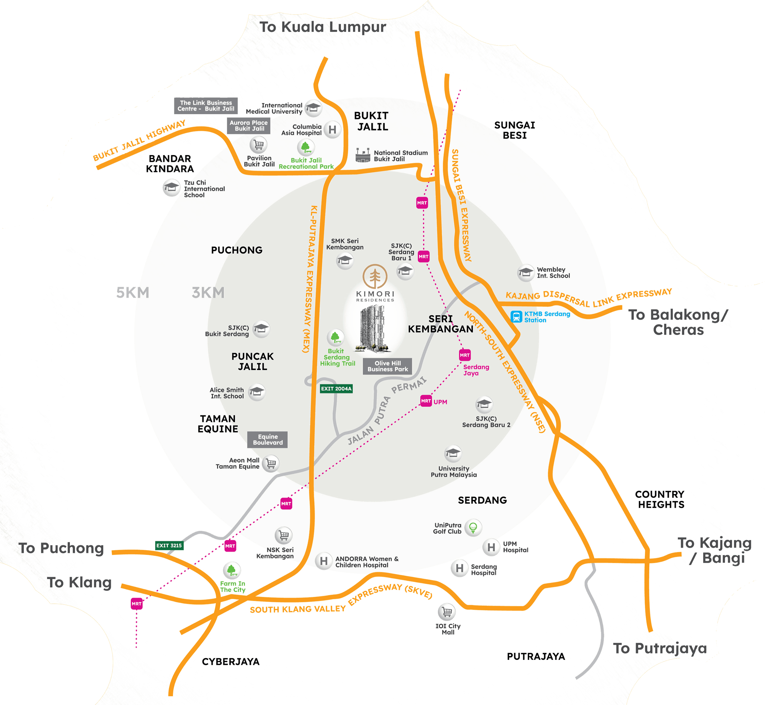 Map showing Kimori's connectivity to surrounding amenities across the Klang Valley