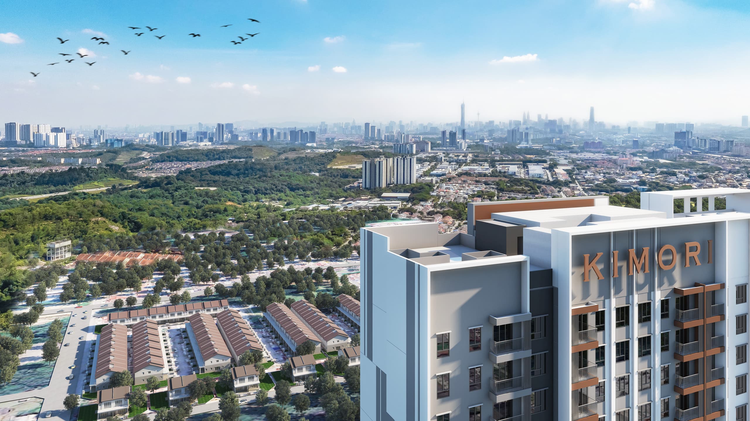 KIMORI rooftop garden overlooking the Bukit Serdang skyline